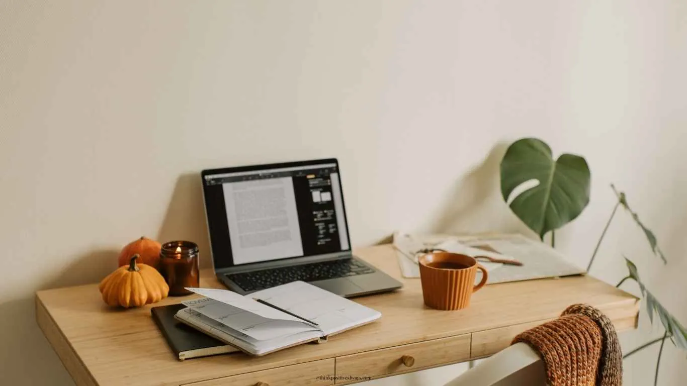 A home office desk with a calendar and clock for setting working hours.